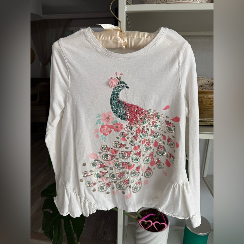 Tommy Bahama White Long Sleeve with Colorful Peacock